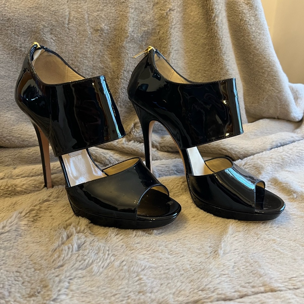 Jimmy Choo Black patent Leather Open Toe Heels